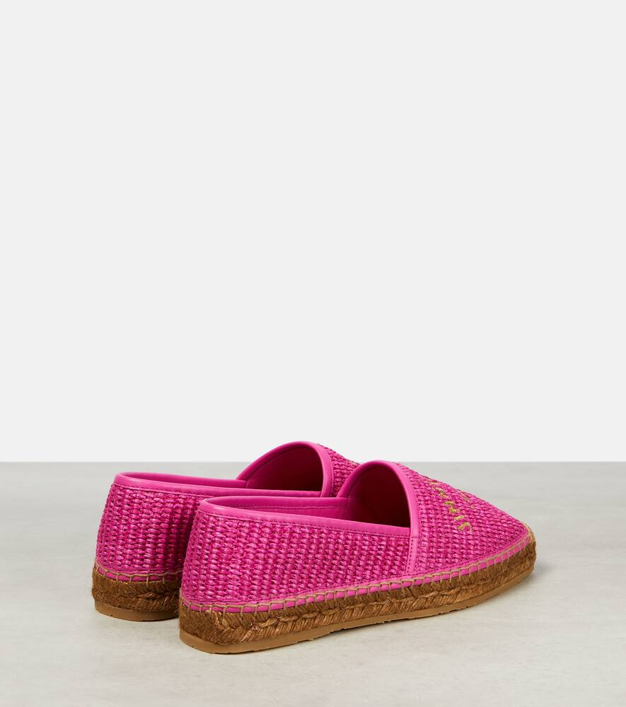 Shop Jimmy Choo Brie Flat Logo Raffia Espadrilles In Fuchsia/gold