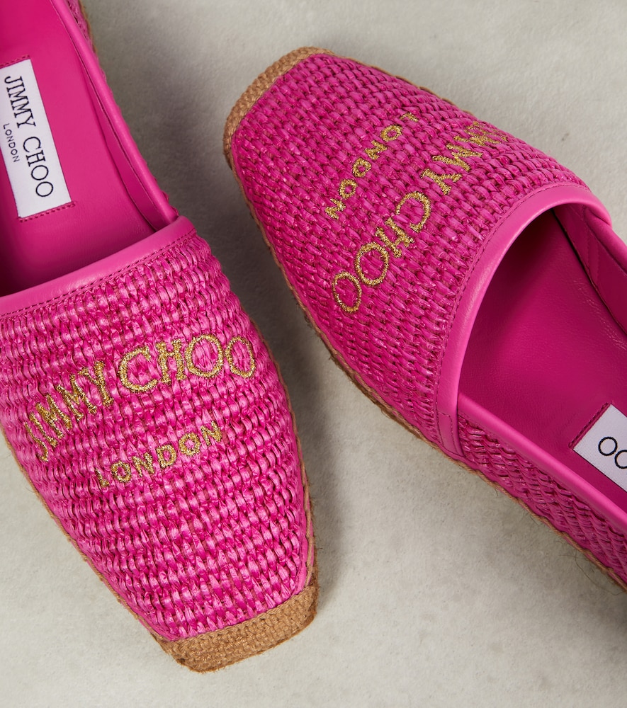  Jimmy Choo Jimmy Choo Brie Flat Logo Raffia Espadrilles 