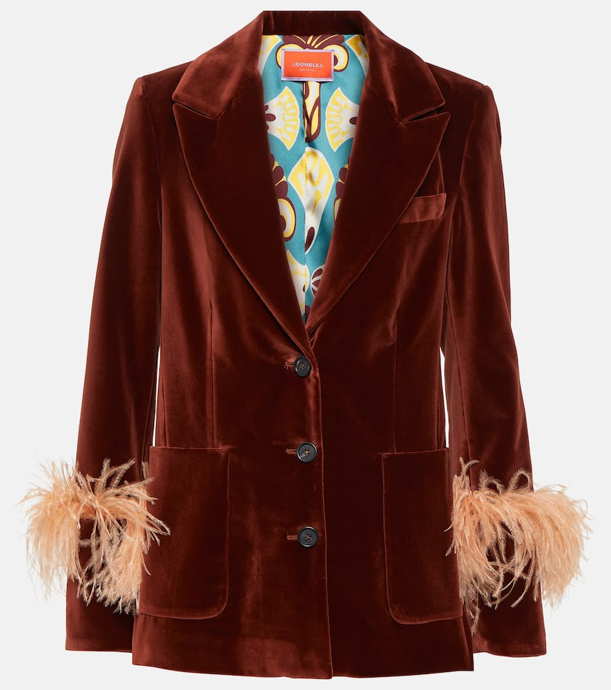 La Doublej Keaton Velvet Feather-cuff Blazer In Brown