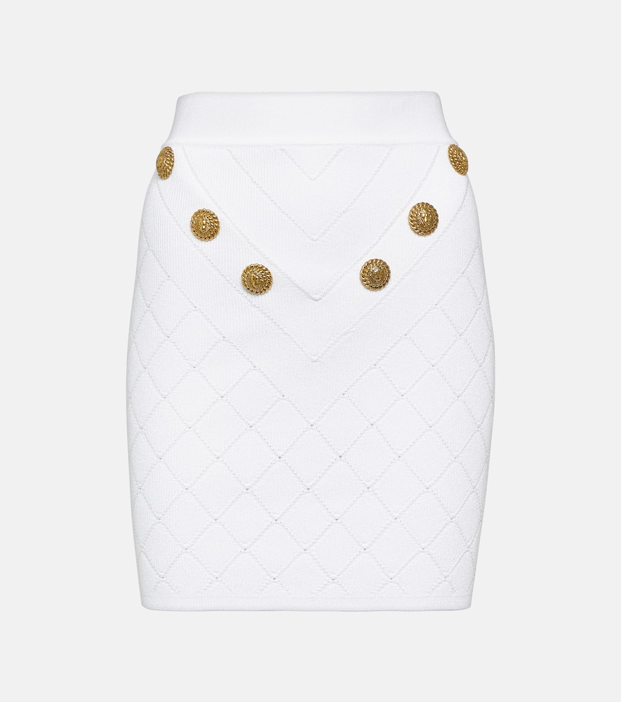 Balmain Embellished ribbed-knit miniskirt