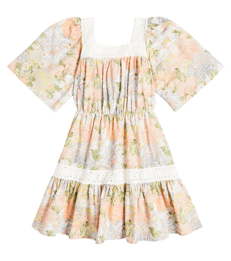 The New Society Silver Lace-trimmed Floral Cotton Dress In Multicolor