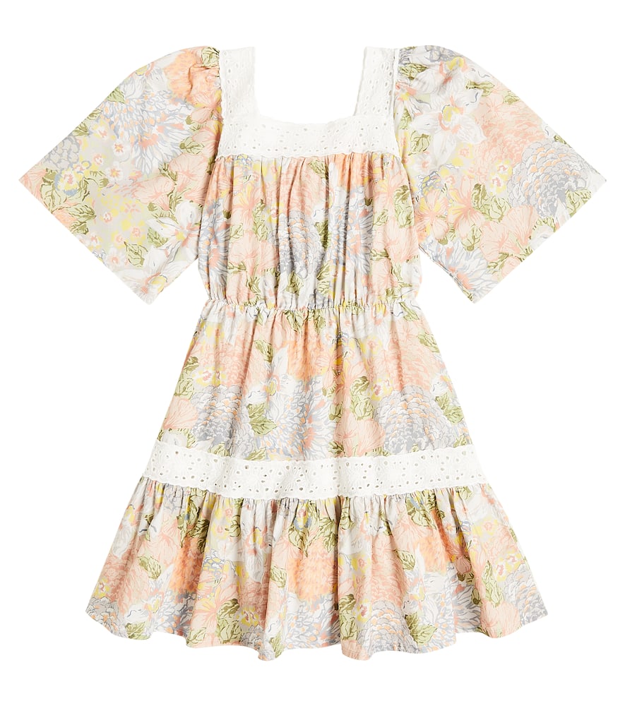 Shop The New Society Silver Lace-trimmed Floral Cotton Dress In Multicolor