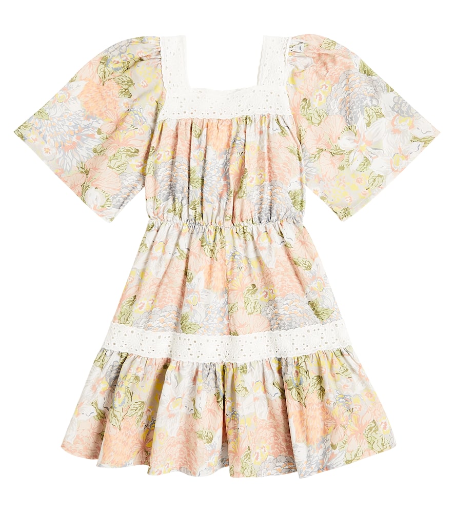 The New Society Silver Lace-trimmed Floral Cotton Dress In Multicolor