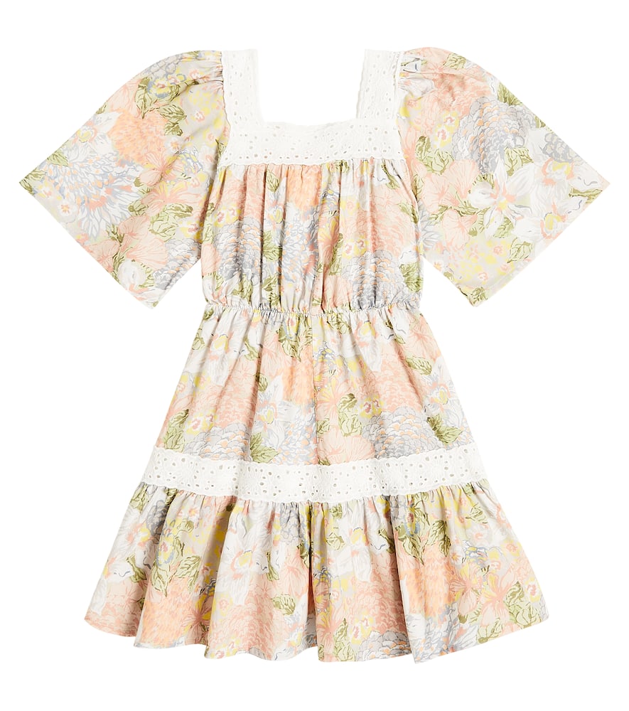 Shop The New Society Silver Lace-trimmed Floral Cotton Dress In Multicolor