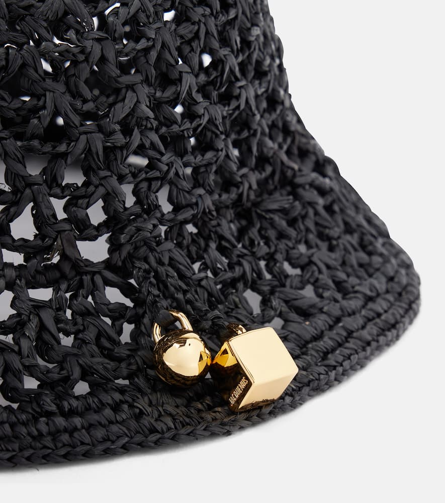 Jacquemus Le Bob Spiaggia Raffia Bucket Hat In Black
