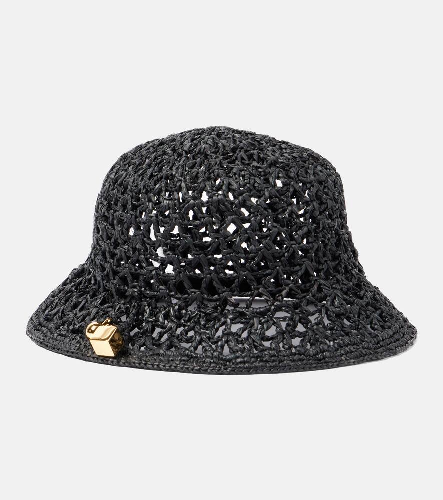 Jacquemus Le Bob Spiaggia Raffia Bucket Hat In Black
