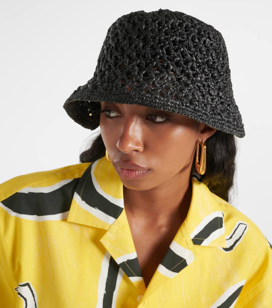 Jacquemus Le Bob Spiaggia Raffia Bucket Hat In Black