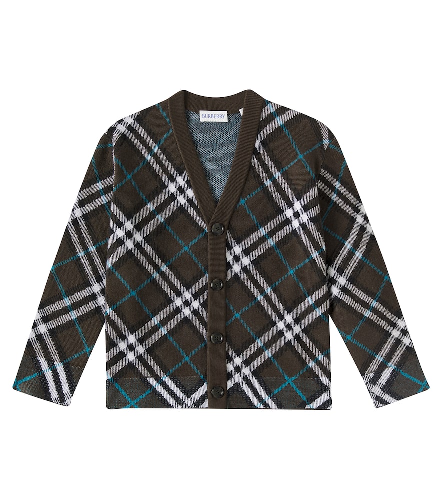Burberry Checked Wool Cardigan In Brown