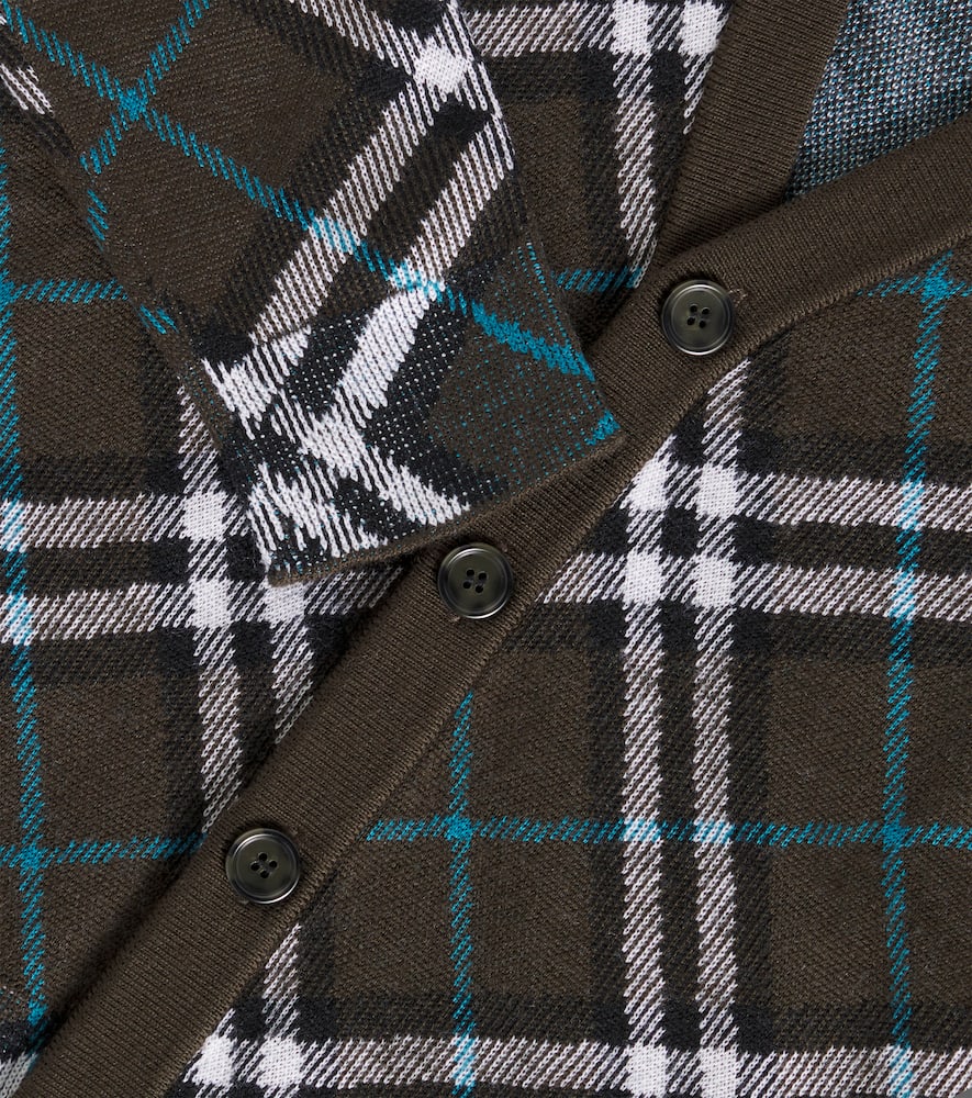 Burberry Checked Wool Cardigan In Brown