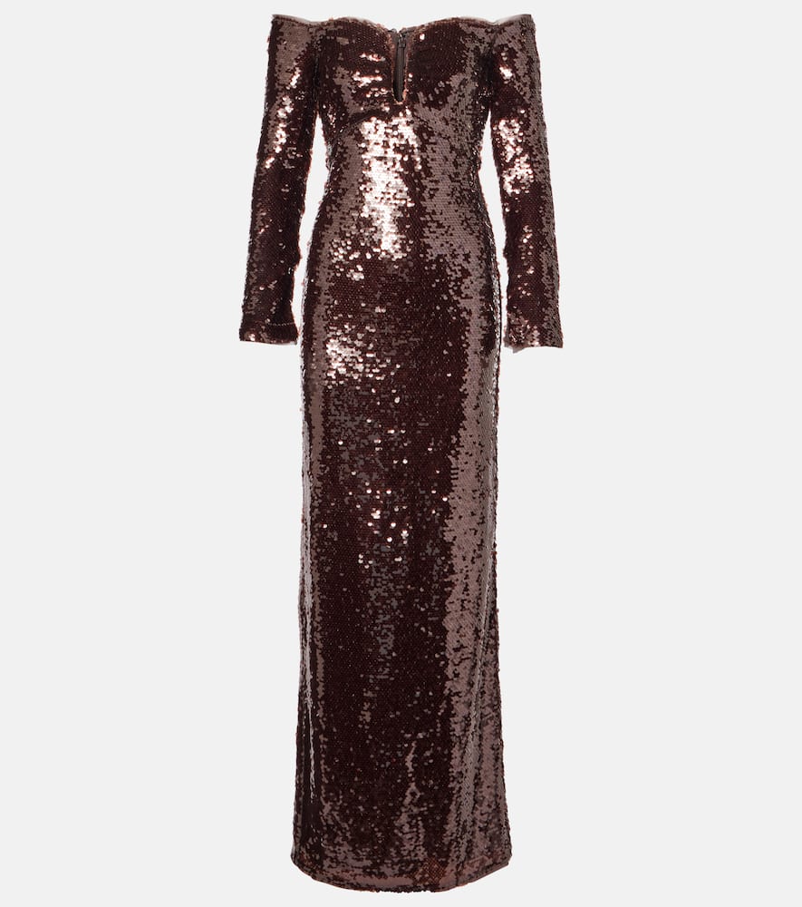 Off-shoulder sequined gown