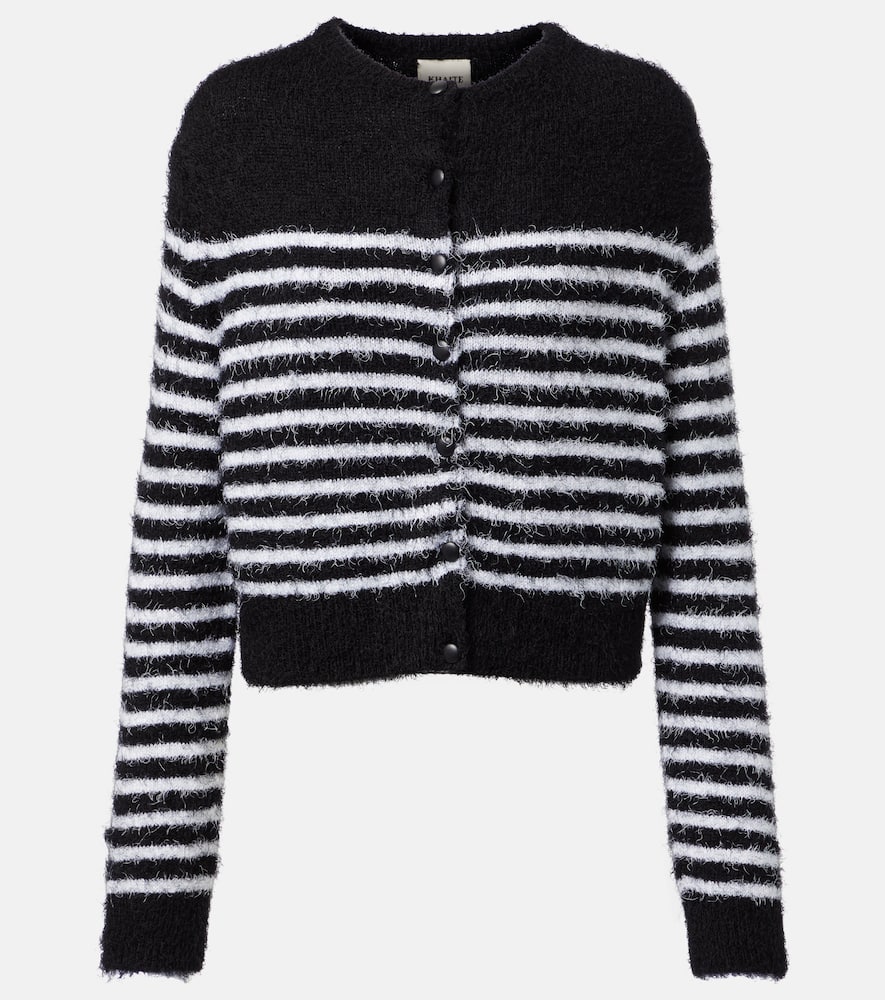 Khaite Jules Striped Silk And Cashmere Cardigan In Black