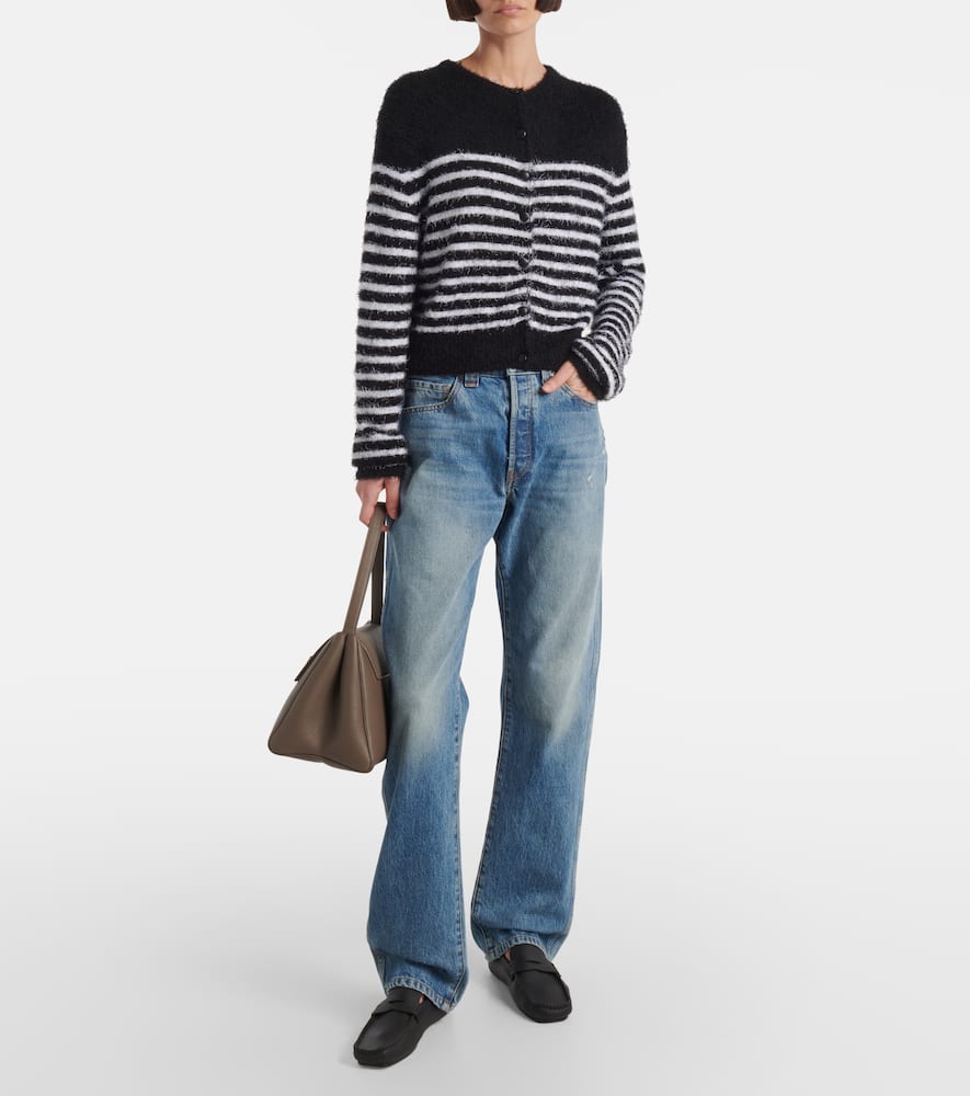 Khaite Jules Striped Silk And Cashmere Cardigan In Black