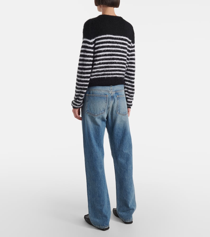 Khaite Jules Striped Silk And Cashmere Cardigan In Black