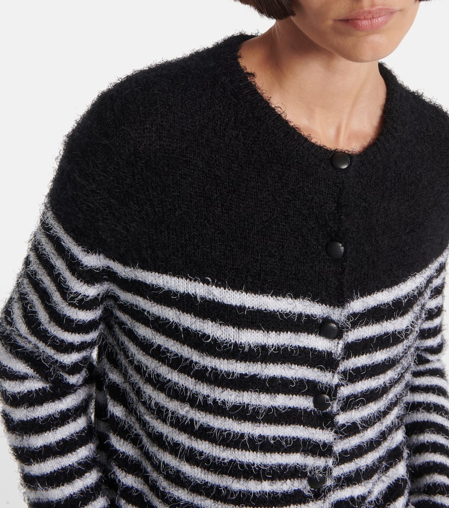 Khaite Jules Striped Silk And Cashmere Cardigan In Black