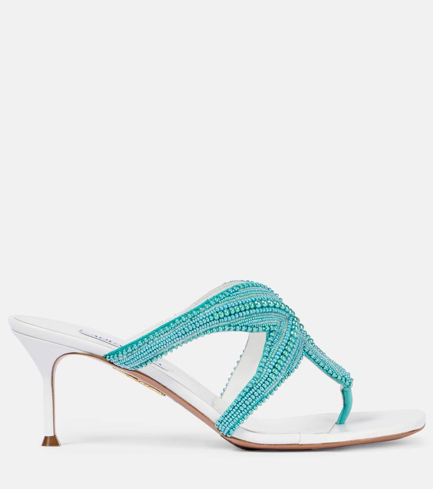 Aquazzura Reef Star 65 Leather Sandals In Turquoise