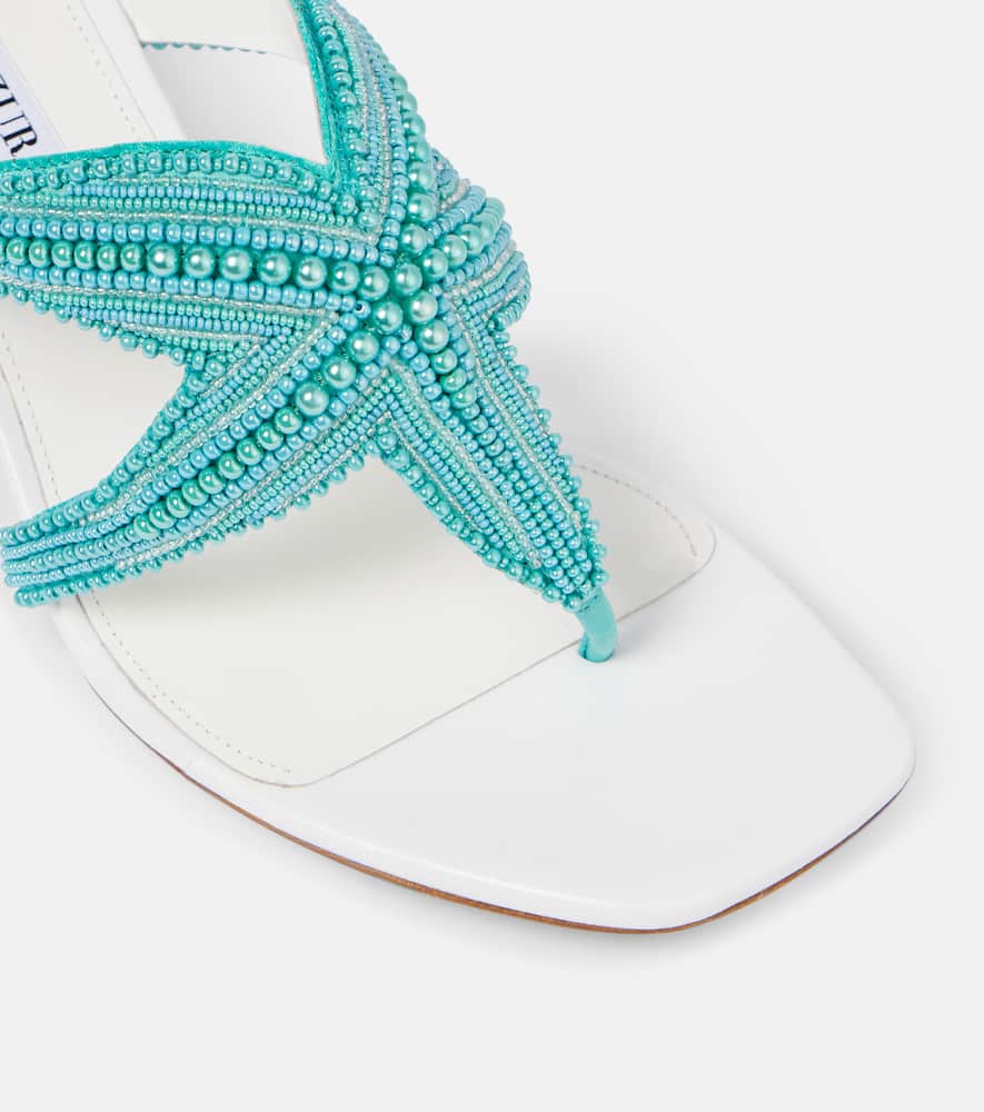 Aquazzura Reef Star 65 Leather Sandals In Turquoise