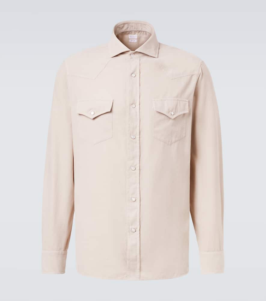 Brunello Cucinelli Men Easy Fit Western Shirt In Corduroy In Neutral