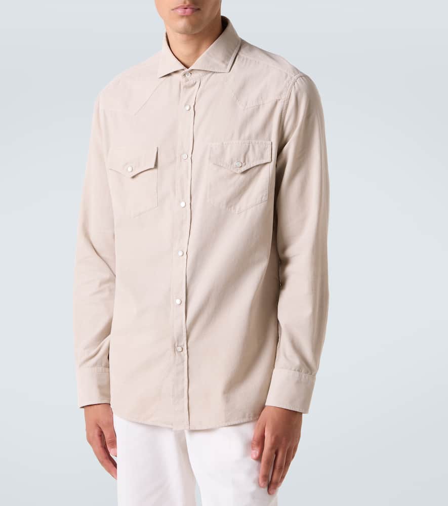 Brunello Cucinelli Men Easy Fit Western Shirt In Corduroy In Neutral