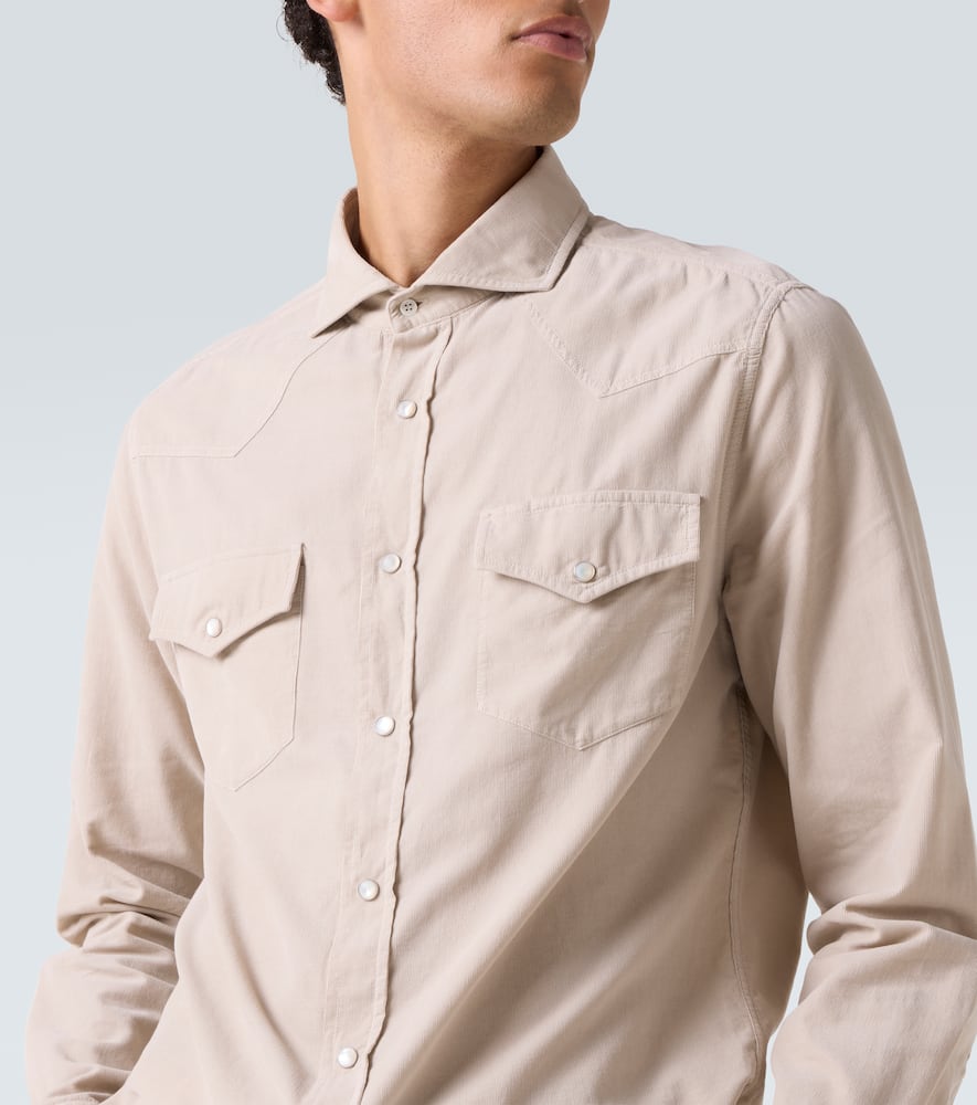 Brunello Cucinelli Men Easy Fit Western Shirt In Corduroy In Neutral