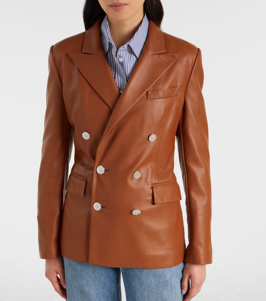 Ralph Lauren Leather Double-breasted Blazer In Brown