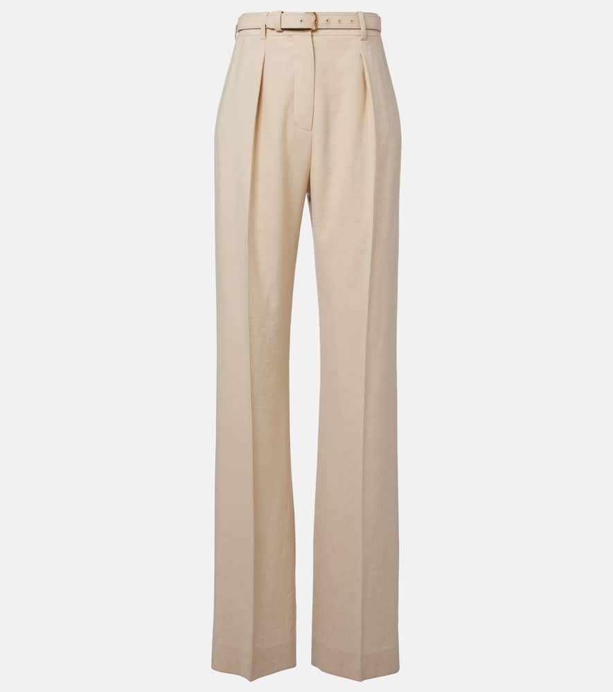 Belted linen and wool straight pants