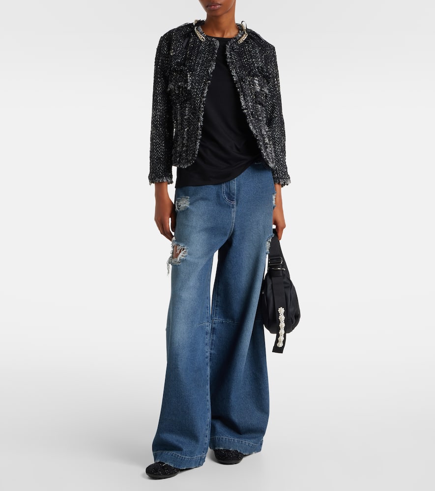 Simone Rocha Distressed High-rise Wide-leg Jeans In Blue