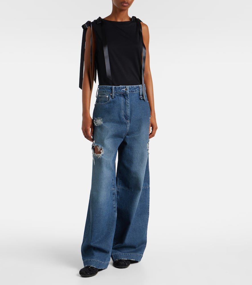 Simone Rocha Distressed High-rise Wide-leg Jeans In Blue