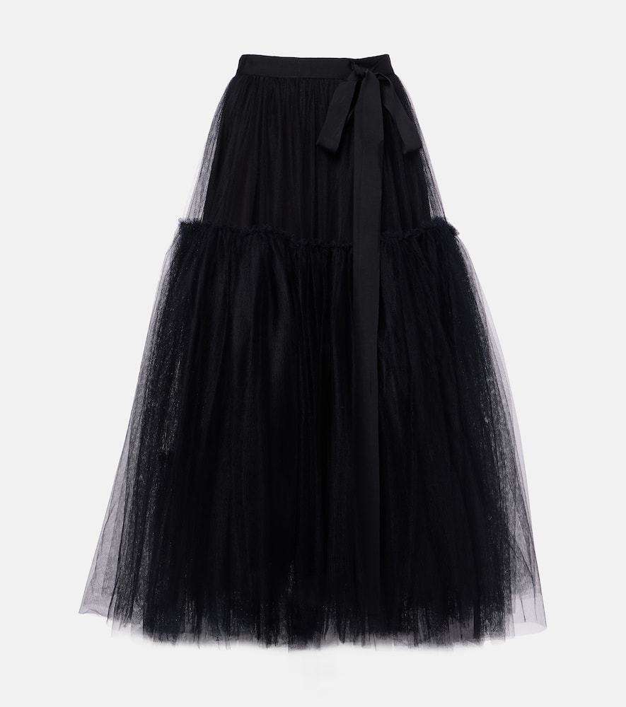 Erdem Belted Tulle Midi Skirt In Black