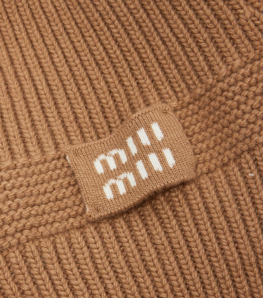 Miu Miu Logo Shearling-trimmed Wool And Cashmere Hat In Brown