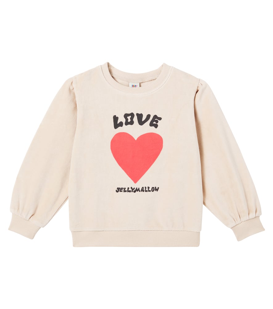 Jellymallow Heart Shirring Velour Sweatshirt In Neutral