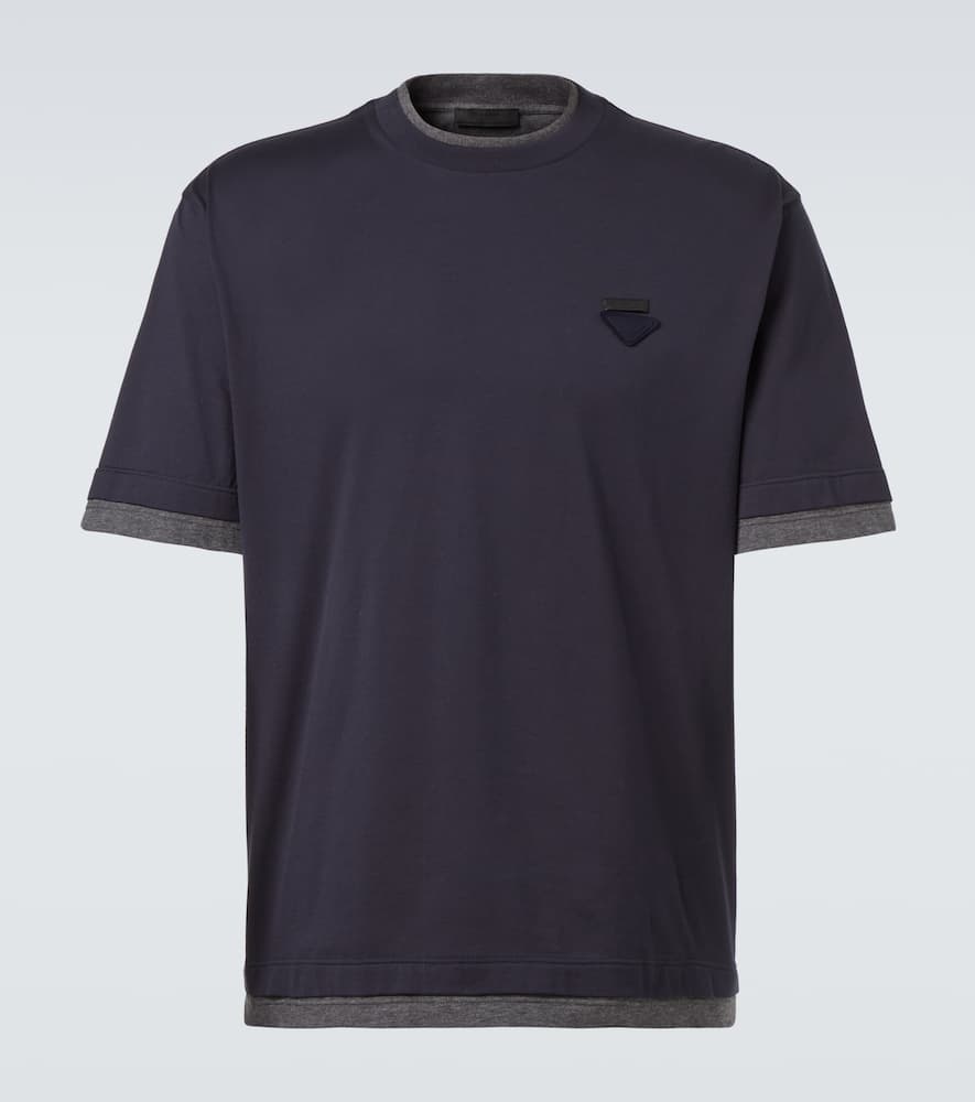 Prada Men Double Layer T-shirt In Blue