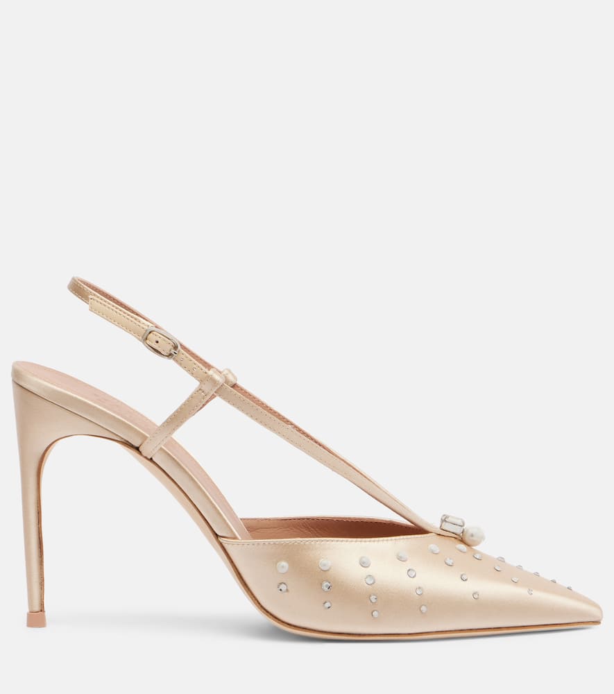 Malone Souliers Moore Metallic Nappa Leather Pointed-toe Slingback Pumps In Sand