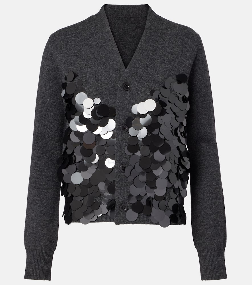 Sacai Sequined Wool Cardigan In Gray