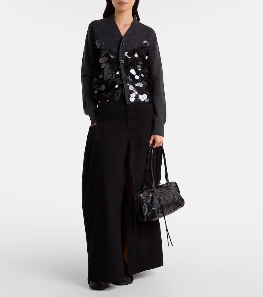 Sacai Sequined Wool Cardigan In Gray