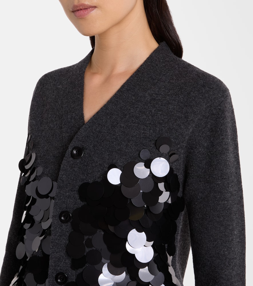 Sacai Sequined Wool Cardigan In Gray