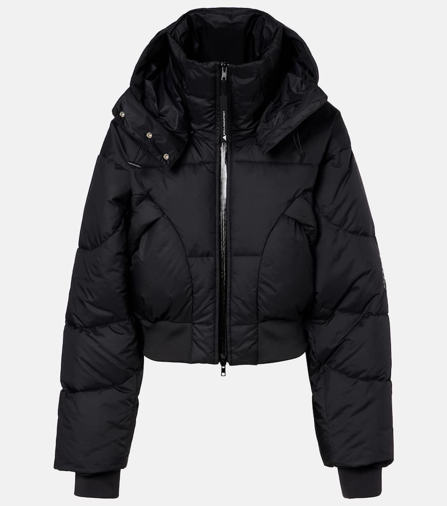 Adidas By Stella Mccartney Hooded Cropped Puffer Jacket With Long Sleeves In Multi