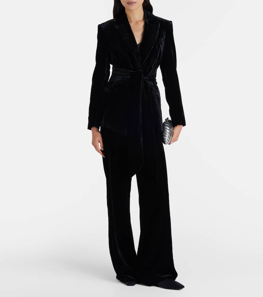 Veronica Beard Alex High-rise Velvet Wide-leg Pants In Black