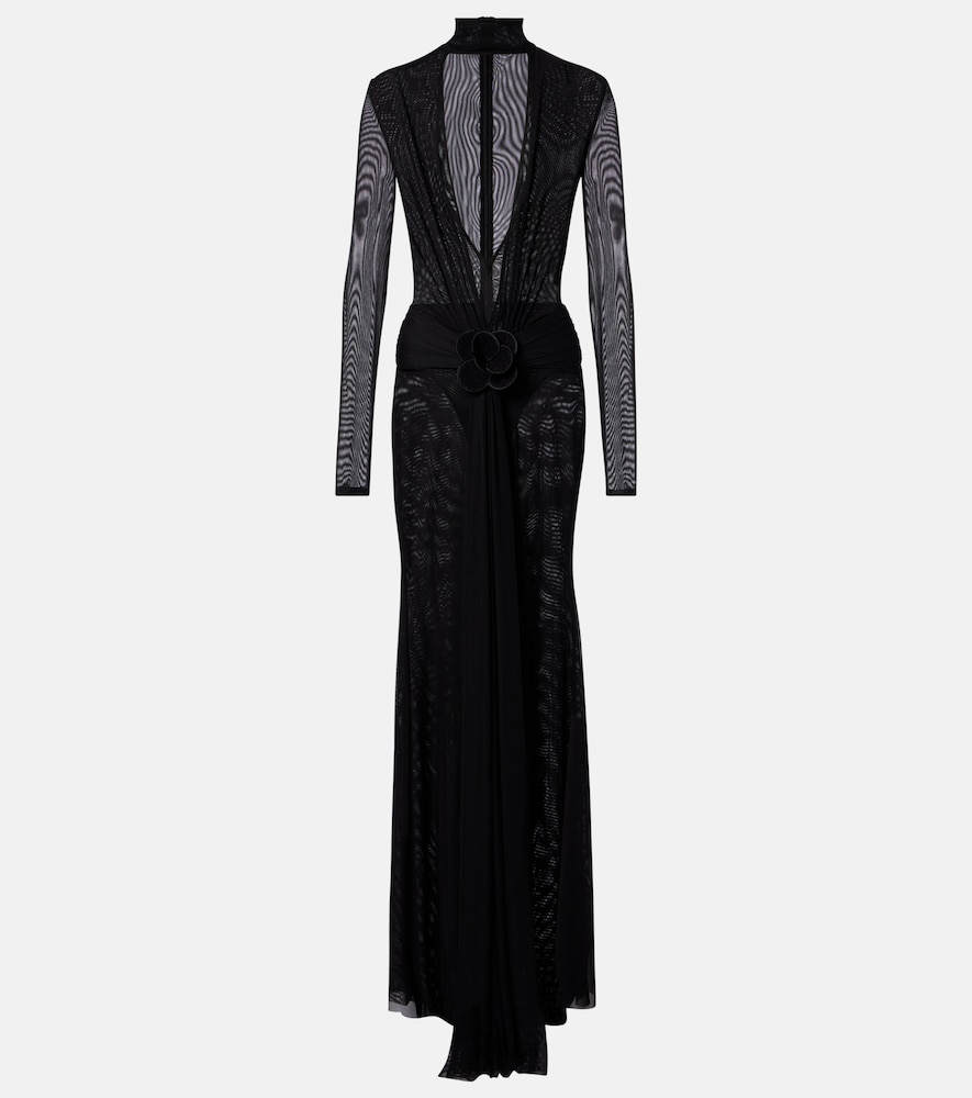 David Koma Floral-appliqué mesh gown