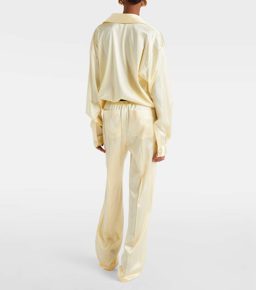 Tom Ford High-rise Silk-blend Satin Straight Pants In White