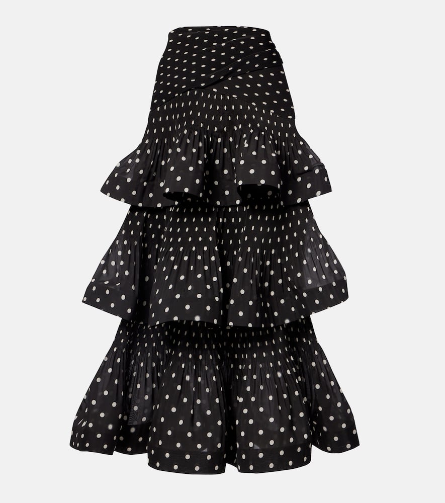 Zimmermann Polka-dot Tiered Midi Skirt In Black