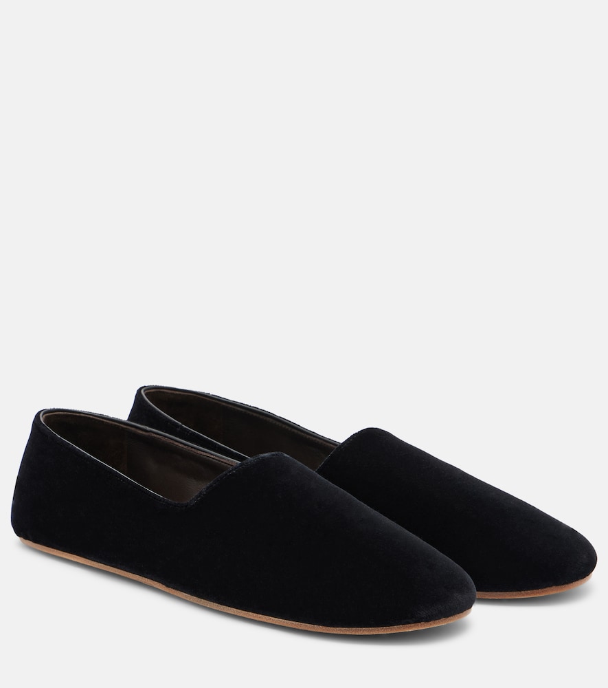 The Row Ponti Velvet Slip-on Shoes In Black