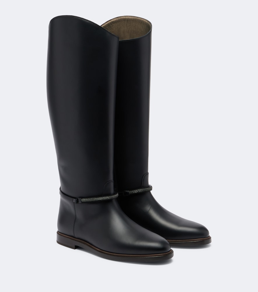 Brunello Cucinelli Women's Black Monili Leather Knee-High Boots UK Size 6.5 - Mytheresa