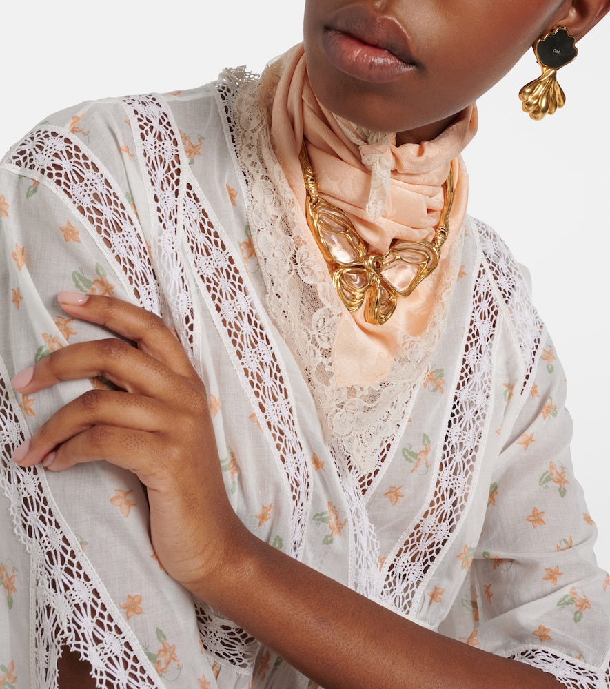 Chloé Embellished lace-trimmed silk jacquard scarf
