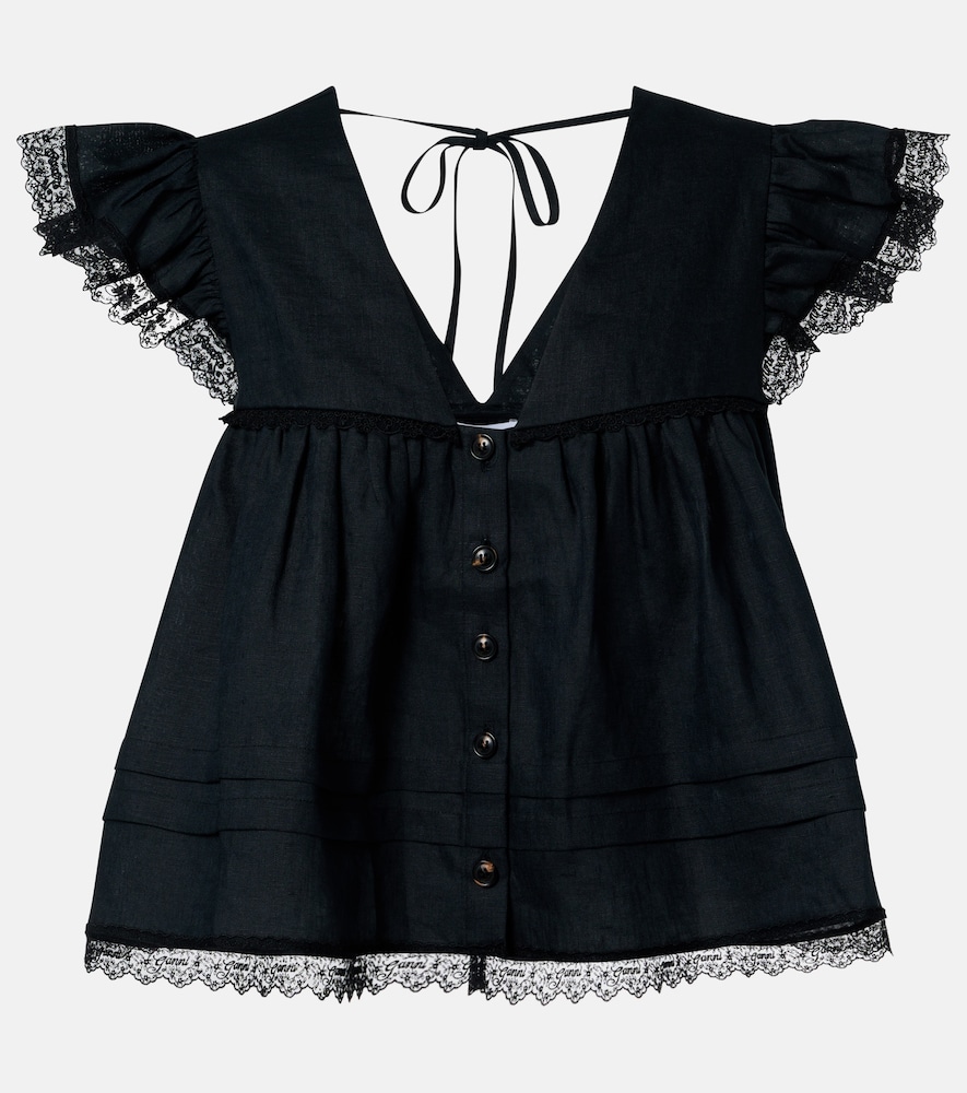 Top aus Leinen mit Spitze