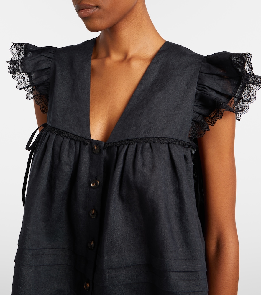  Ganni Ganni Lace-trimmed Linen Top 