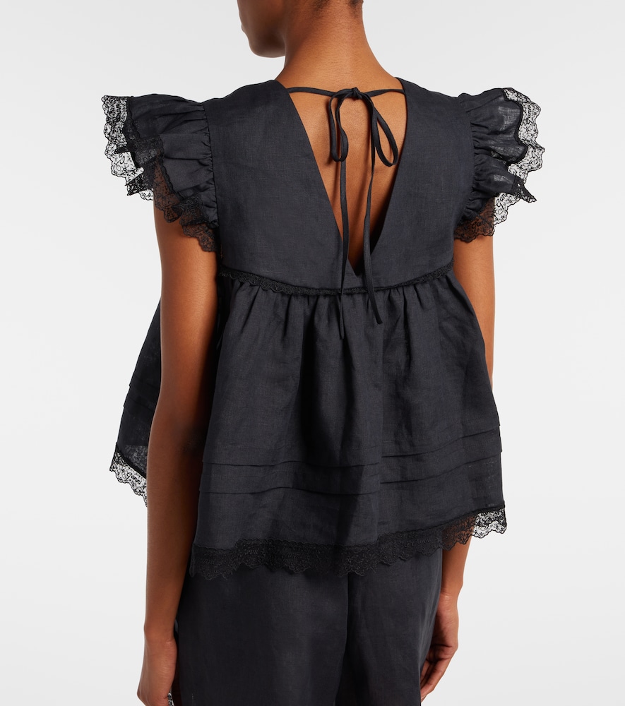  Ganni Ganni Lace-trimmed Linen Top 
