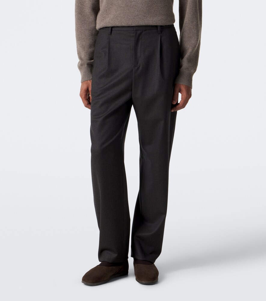 Pleated Straight Pants Wool