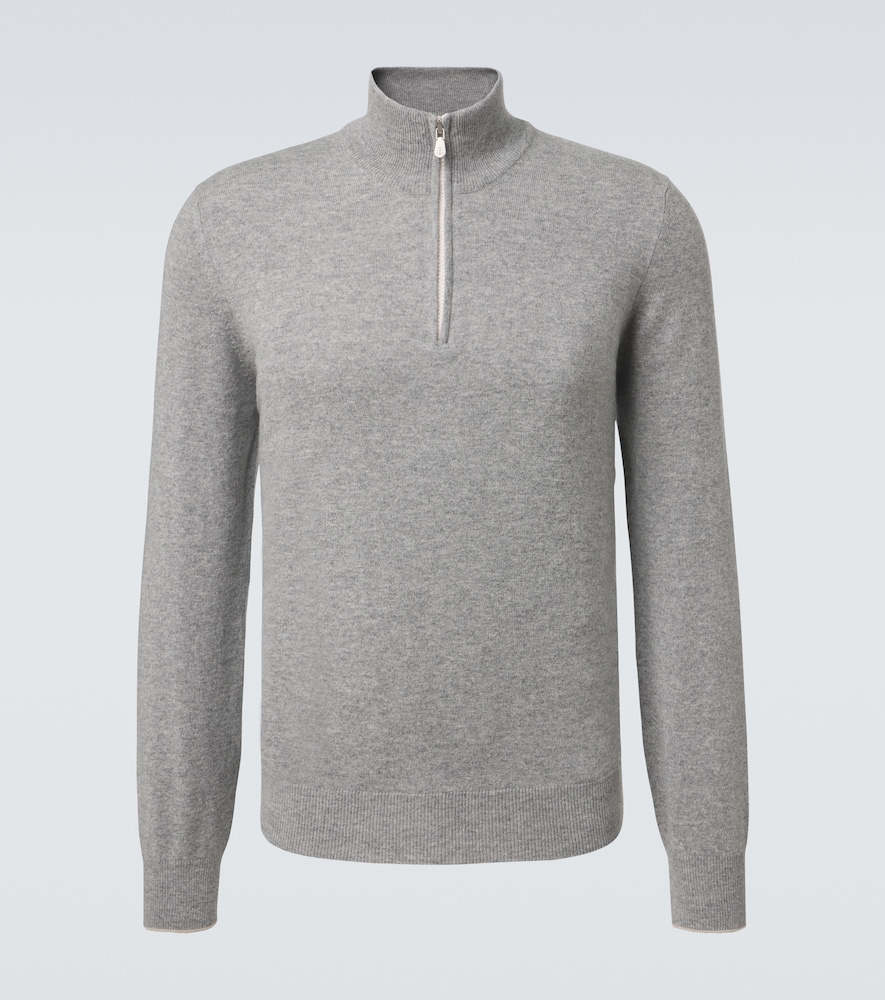 Brunello Cucinelli Men's Grey Cashmere Half-Zip Sweater UK Size 38 - Mytheresa