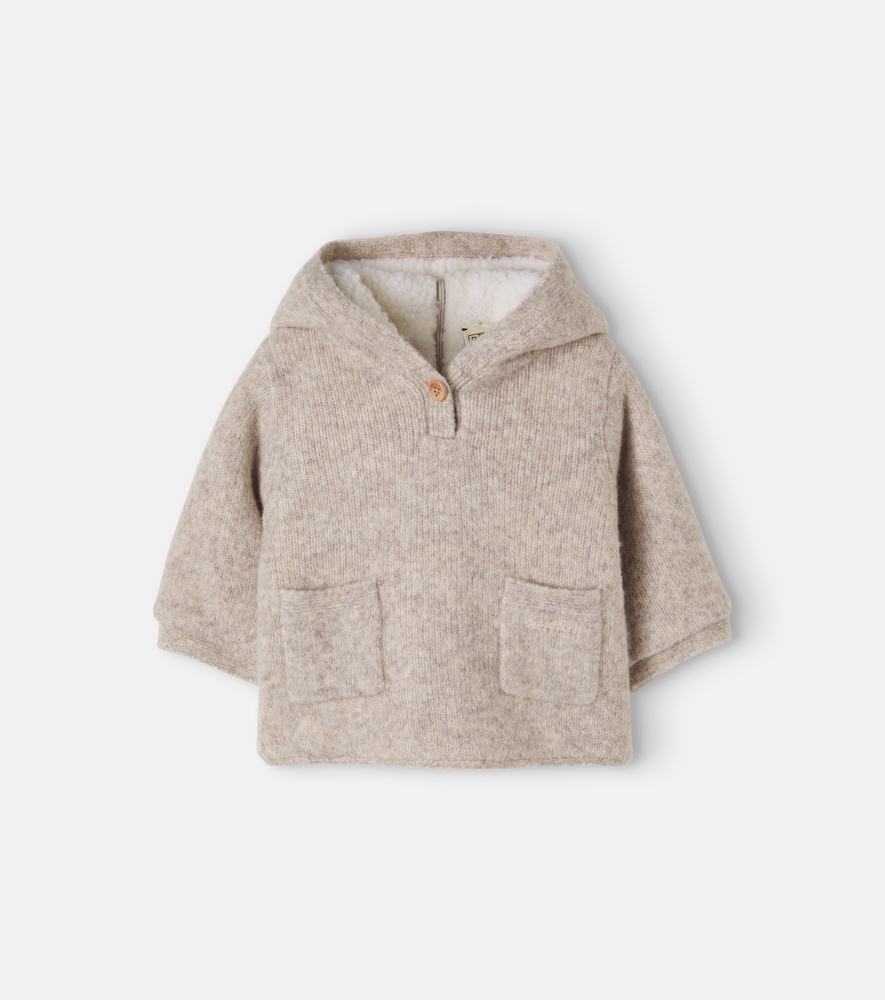 Bonton Baby Pastille Teddy-trimmed Hoodie In Beige