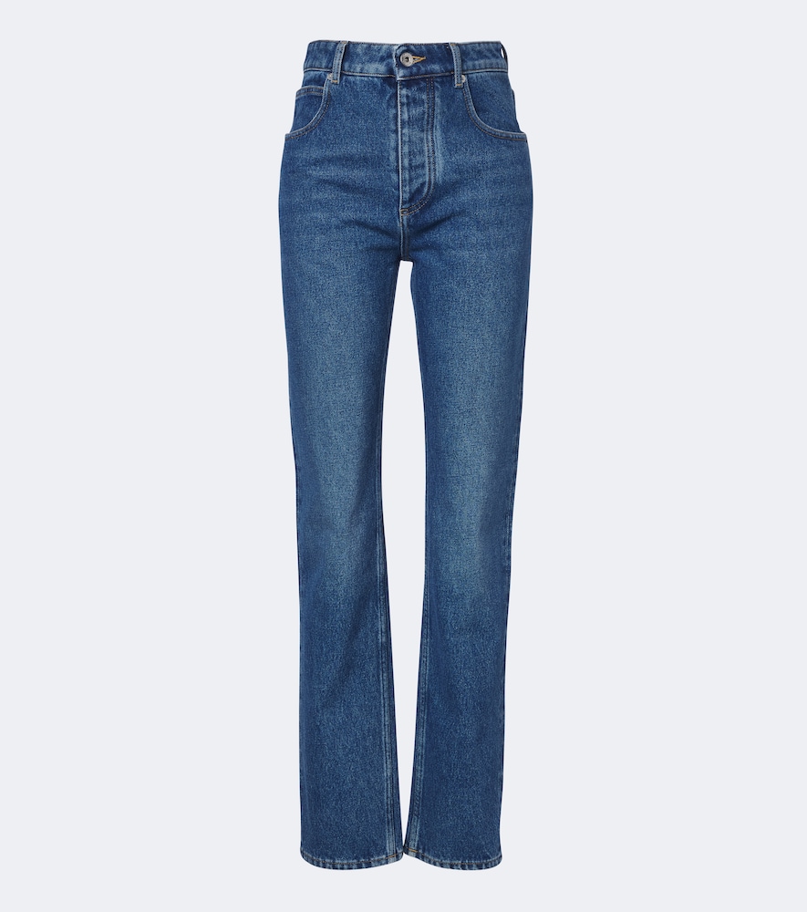 Bottega Veneta Intrecciato Leather-trimmed Slim Jeans In Blue
